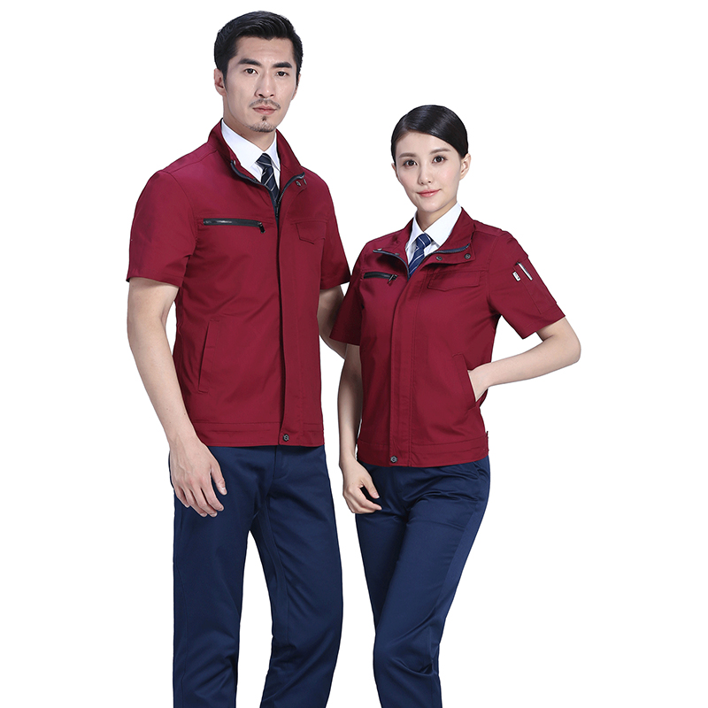 創(chuàng)意拉鏈款夏季滌棉細(xì)斜短袖工作服FY28